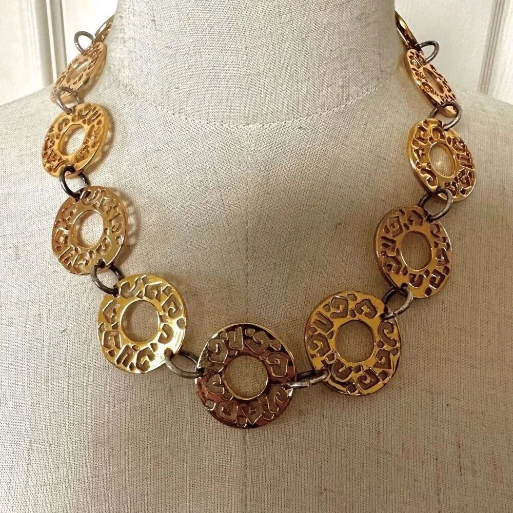 Gold tone cut out circle statement necklace